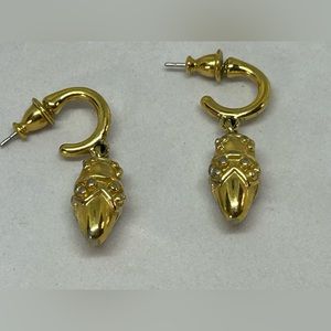 Gold tone Acorn on Hoop Stud Dangle Earrings